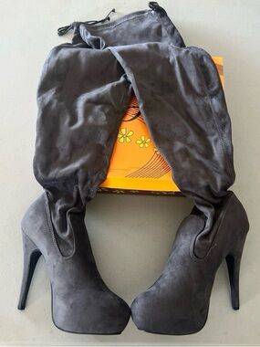 Women's Over-the-Knee High Heel Boots in Dark Gray Shoes Size 8